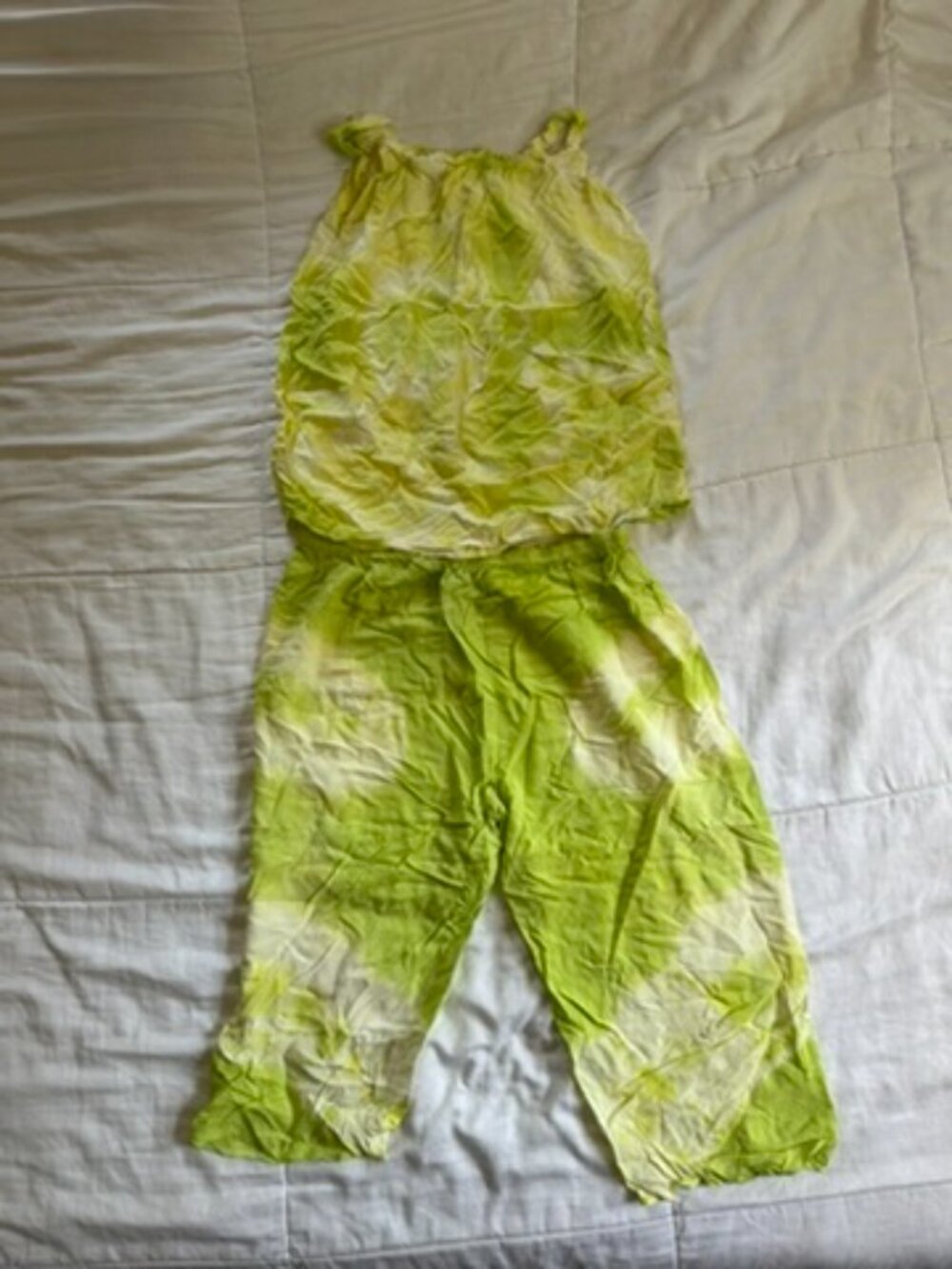 2-Piece Lime Green Tie-Dye Lounge Co-ord Set Boho Hippie